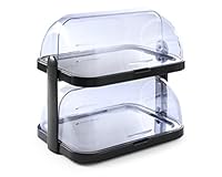 HENDI Buffet-Vitrine, doppelt, mit Tabletts und Kühlelemente, transparenter Rolltop Deckel, Kühldisplay, Kühlvitrine, Buffet-Server, 440x320x(H)440mm, Edelstahl, ABS, SAN, Schwarz
