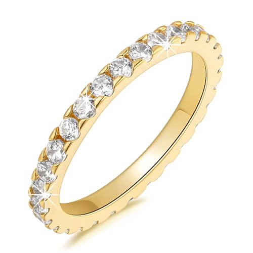 2.2mm Full Eternity Wedding Band for Women Cubic Zirconia Diamond Stackable Rings Symbol of Eternal Love 14K Gold Dainty Rings Gifts for Women 5-9