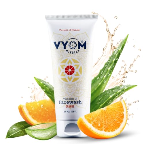 Image of Vyom India Vitamin C Face Wash 100ml for Women & Men Orange Face Wash for Glowing & Hydrating Skin, Improves Skin Tone, Fades Dark Spots, Sulphate & Paraben Free 100% Organic & Natural