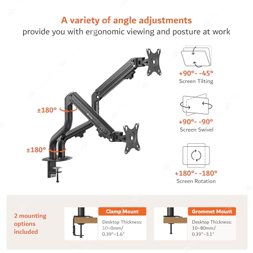 Image of ARTIKEL Monitor Desk Mount Adjustable Spring Assisted Monitor Arm VESA Mount with C Clamp Grommet Mounting Base Computer Monitor Stand (Curve Black, Dual)