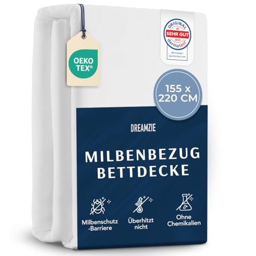 Dreamzie - Milbenbezug Bettdecke 155x220 cm - Allergiker Bettwäsche Encasing - Hausstaubmilben Schutz - Anti Milben Bettbezug mit Reißverschluss
