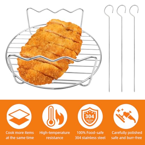 Image of Supvox Grill Stand, Air Fryer Stand, 6.88 in Round Grill Rack with 3Pcs Skewers