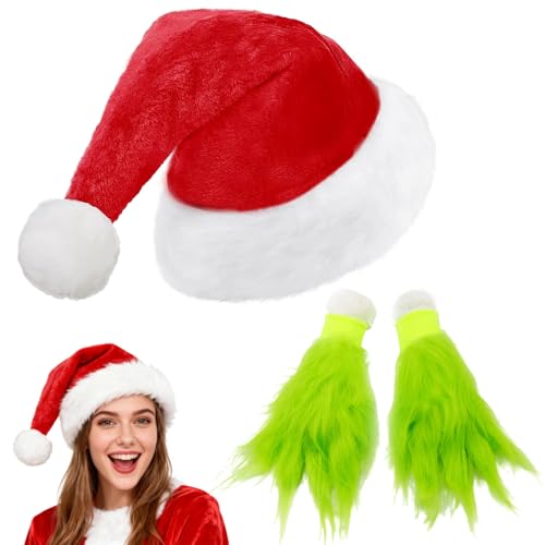 Scinzene Grinch Weihnachtsmütze und Handschuhe Set - Grinch Kostüm...