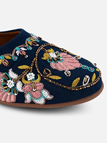 Image of OPIVE's Mehandi Women's Mojari Jutti Ethnic Punjabi Juttis Traditional Flat Embroidered Canvas Fancy Bellies Comfortable Sole for Womens & Girls