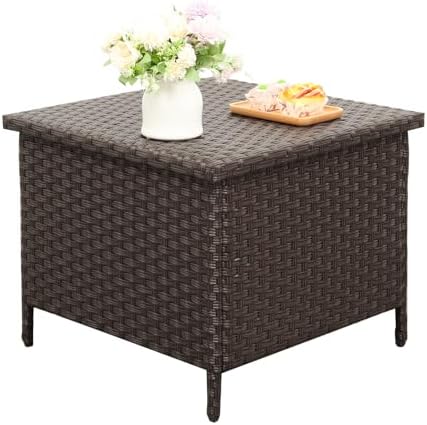 Amazon.com: Outdoor PE Wicker Side Table - Patio Rattan Garden Coffee ...