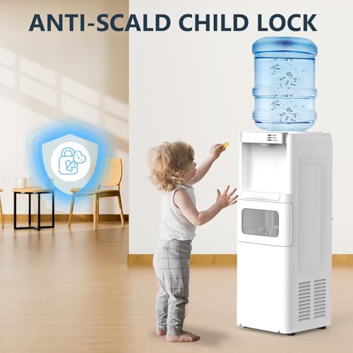 Image of Antarctic Star 3-in-1 Water Cooler with Ice Maker, Hot & Cold Top-Loading Water Dispenser for 5 Gallon Bottle, 33LBS /24H Ice Maker Output, Child Safety Lock, Water Machine for Home & Office, White