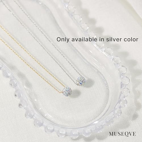 Dainty Bling Bead Ball Necklace for Women • Rhodium Silver Plated Cute Slide Mirror Disco Ball Charm Necklaces 15" - 17" • Rhinestone Pendant Choker Jewelry [MBN]3