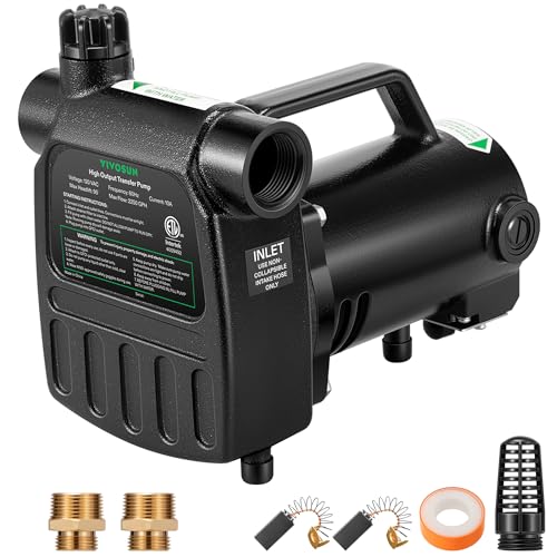 Image of VIVOSUN 1HP Water Transfer Pump, 2700GPH Cast Iron Casing Water Transfer Utility Pump with ON /OFF Switch, Hose Adapters, Brass Connectors and Suction Strainer for Pools, Ponds, Aquariums, Black