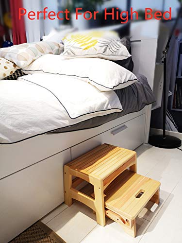 URFORESTIC Handcrafted 100% Solid Wood Bed Step Stool-Foot Stool Kitchen Stools Bed Steps Small Step Ladder Bathroom Stools (Beige)