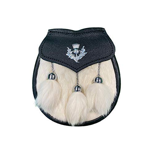 Rabbit Fur Semi Dress Sporran, White Rabbit Fur Sporran for Kilts (Large)4