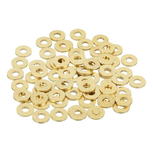 sourcing map 70 Pack Brass Flat Washer, M3 Copper Washers Crush Washer Kit Assortment, 3mm ID, 8mm OD, 1mm Thick for Bolts Screws Machinery Repair, Outdoor Construction
