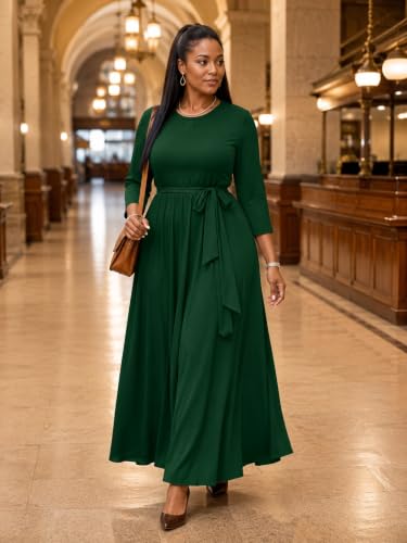 Image of PinkPatty Women's Plus Size V Neck 3 /4 Sleeve Boho Maxi Dress with Pockets