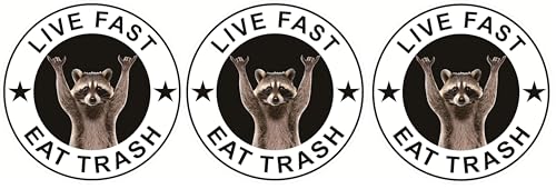 Image of STICKY DUDE 3 pcs Live Fast Trash Raccoon Sticker, Funny Raccoon Cute Car, 3 inches - Tumbler Cup Vinyl Cooling Box, Waterproof, Decal Car Laptop Wall Window Bumper