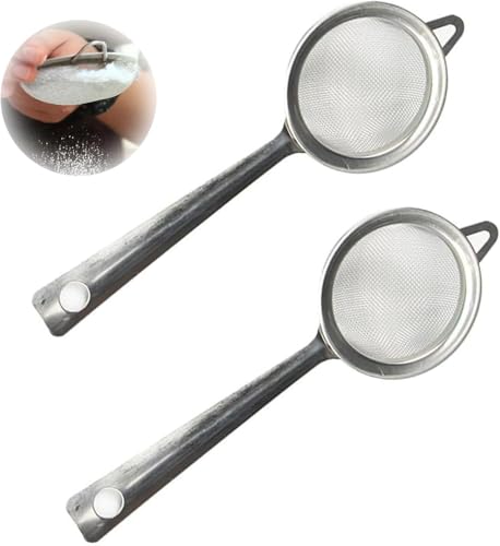2 Pcs Tea Strainers Stainless Steel Fine Mesh Sieve for Loose Leaf Tea Teapot & Mug Small Kitchen Tool for Cooking Flour Sifter Easy-Clean Infuser