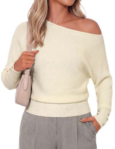 GRACE KARIN Womens Long Sleeve Sweaters Casual Loose Dolman Pullover Sweaters Off Shoulder Going Out...