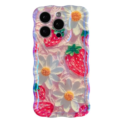 Coque iPhone 15 Pro motif floral fraises idéale pour vos photos en terrasse