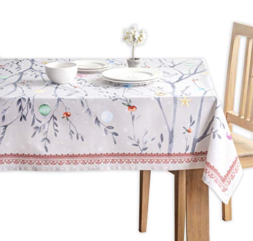 Maison d' Hermine Table Cloth Rectangle Table 100% Cotton 180 cm x 140 cm Tablecloth Reusable Everyday Use for Christmas Decorations Dining Farmhouse Home Party Festive (Fairy Christmas)