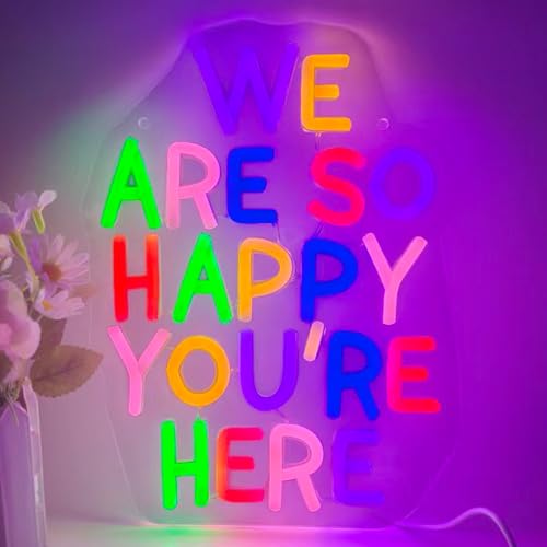 Image of We Are So Happy You're Here LED Neon Sign, Welcome Back Motivational Classroom Neon Lights for Wall Decor, Classroom, Office,Party, Gifts for Teachers and Students