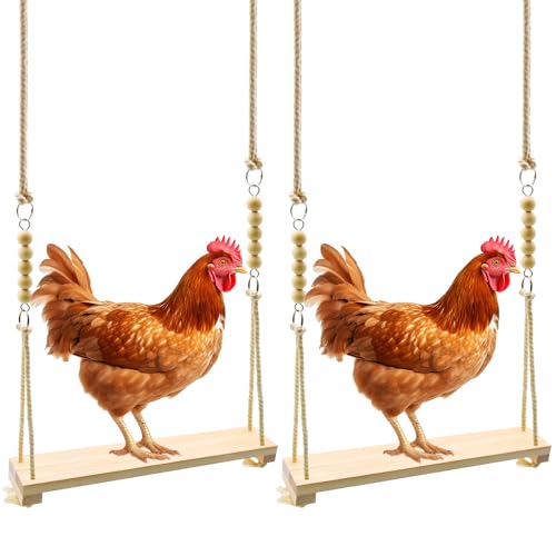 Chicken Swing Toy 2 Pack Chicken Toys Wood Chicken Swing Toy Wood Chicken Swing for Chickens Rooster Poultry Parrots