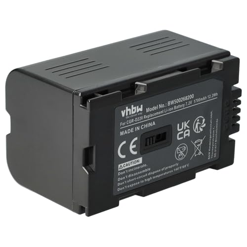 vhbw 1x batteria sostituisce Panasonic CGR-D220, CGR-D14, CGR-D16, CGR-D16A, CGR-D16SE/1B per videocamera camcorder (1700mAh, 7,2V, Li-Ion)