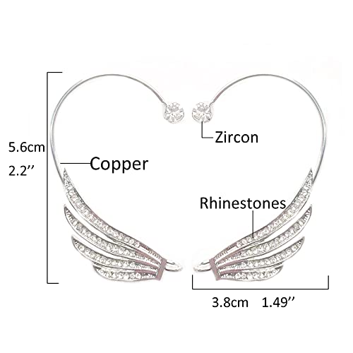 Angel Wing Ear Cuff Earrings For Women Non Piercing Silver Adjustable Ear Clip On Climber Wrap Crawler Cartilage Dainty Cubic Zirconia Feather Ear Cuffs For Non Pierced Ears For Women #TOP5