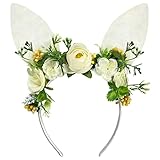 Bnikion Easter Floral Bunny Ears Headband Spring Woodland Flower Fairy Rabbit Hairband Wedding Party