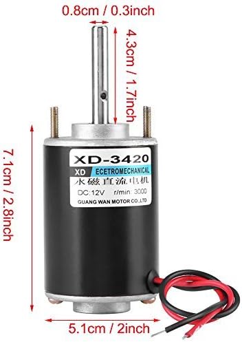 12V/24V 30W CW/CCW Permanent Magnet DC Motor Reversible Electric Gear Motor High Speed Low Noise for DIY Generator XD-3420 (12V 3000RPM)