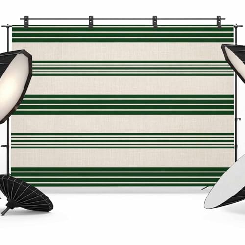 Dark Green Striped Backdrop 10x8ft Traditional Geometric Lines Art Beige Photography Backdrop Photoshoot Background Tapestry Banner for Birthday Baby Shower Decoration Party Video Photo Studio Props