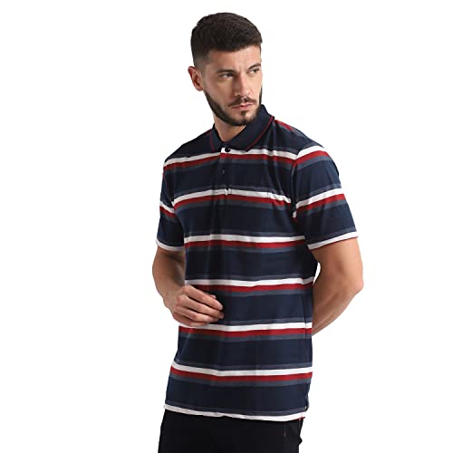 Image of INKKR Striped Men Polo Neck Half Sleeve T-Shirt