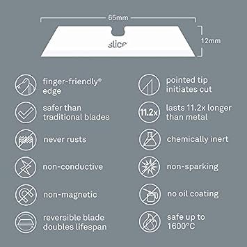 Slice 10528 Pointed Tip Ceramic Replacement Blade with 1 Cutting Depth, Equivalent to 20 Metal Blades (18 Pack), White