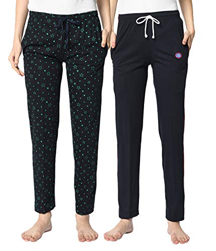 Image of Mack Jonney Cotton Blended Regular Fit Trackpants for Women(Pack of 2)-D1 PRT 1Nvy D1 Ant 02-P