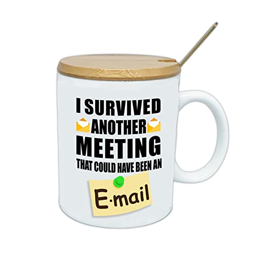 I Survived Another Meeting That Could Have Been An Email - Funny Coffee Mugs Office Gift Ideas for Coworkers Family Friends Best Gift or Souvenir 11 oz Novelty Ceramic Mugs White Supplies Décor