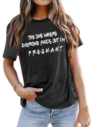 Pregnancy Announcement Shirts Women I'm Pregant T-Shirt Pregnant Mom T Shirt Funny Maternity Letter Print Tees Grey