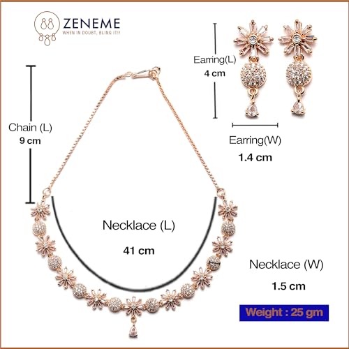 ZENEME Rhodium Plated Silver Toned White American Diamond Studded Necklace With Earring Jewellery Set For Woment and Girl - Image 5