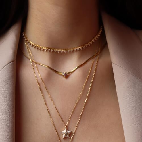 Titanium Steel Purple Blue Brown Marquise Zircon 18K Gold Electroplated Necklace Snake Bone Necklace Fashion Common Luxury Choker Chain Multi Layered Necklace2