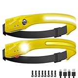 Rechargeable LED Headlamp 2-Pack – 350 Lumens, Waterproof, Wide 230° Beam, USB-C Charging (Yellow) Lightweight, Comfortable, Adjustable – Ideal for Camping, Hiking, Outdoor Adventures & Repair Work