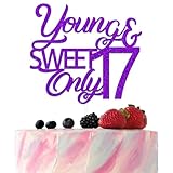 Party-Dekoration für Mädchen und Jungen, 17 Jahre alt, 17 Jahre, Jahrestag, Party-Dekorationen, Young & Sweet Only 17, Kuchendekoration, violetter Glitzer