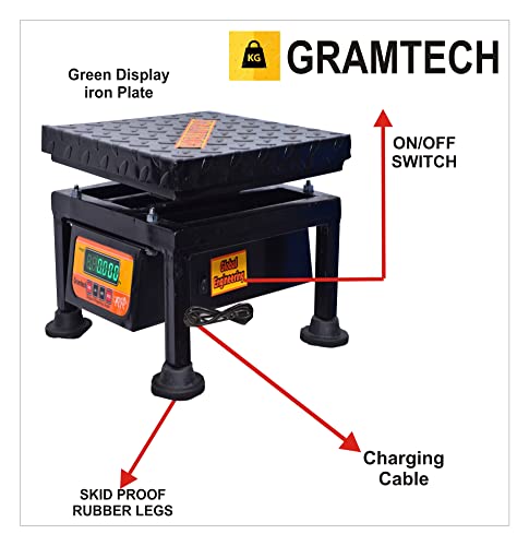Image of Gramtech Weight 100kg x 10g Weighing Scale Machine with Front & Back Double Green Display,12x12 M /S Pan for Kirana Shop, Kitchens and Factories. |9