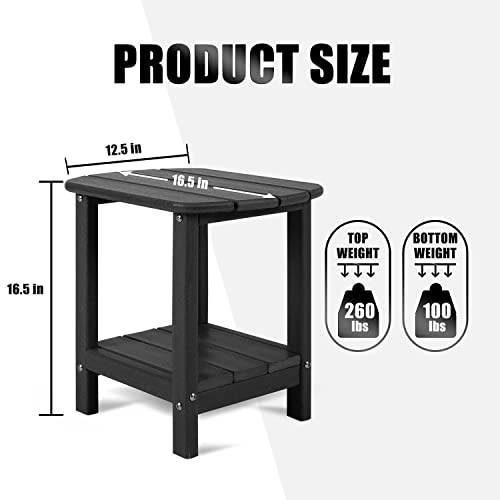 Nalone Adirondack Side Table 16.5" Outdoor Side Table Hdpe Plastic Double Adirondack End Table Small Table For Patio (Black) #TOP1