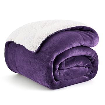 Bedsure Sherpa Fleece Throw Blanket - Fluffy Microfiber Solid Blankets for Bed and Couch Double/Twin Size, Purple, 150x200cm