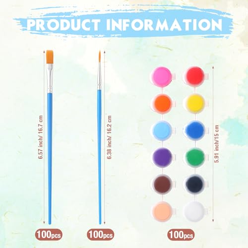 Image of Qilery 100 Sets Mini Acrylic Paint Set 1400 Pcs 12 Colors Acrylic Painting Strips 100 Flat Brushes 100 Pointed Brushes for Adults Home Birthday Art Craft Party Favors (2ml)