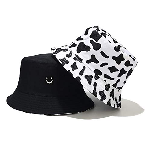 Cow Print Bucket Hat Womens Reversible Cute Sun Hats Girls Beach Travel Summer Outdoor Cap White #TOP1