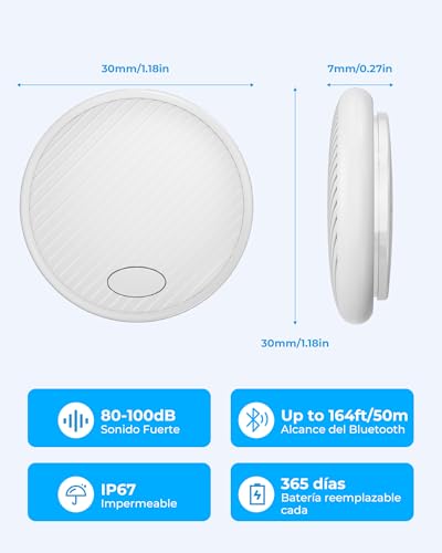 Android Smart Tag Blanco 4 Pack - GPS Tracker Funciona con Google Find My (Sólo Android), Encuentra Teléfono y Llaves, Localizador Bluetooth para Carteras y Maletas, Batería Reemplazable