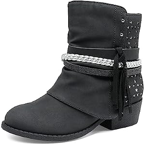 DREAM PAIRS Girls Ankle Boots Side Zipper Low Heels Boots Little Kid/Big Kid 13 Little Kid Black/Silver
