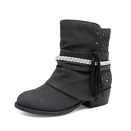 DREAM PAIRS Girls Ankle Boots Side Zipper Low Heels Boots Little Kid/Big Kid 11 Little Kid Black/Silver