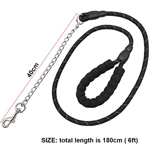 Btinesful 6Ft Chewproof Dog Leash, Strong Nylon Rope With Anti-Chewing Chain And Padded Handle For Medium Large Dogs Outdoor Training Walking Hiking #TOP5