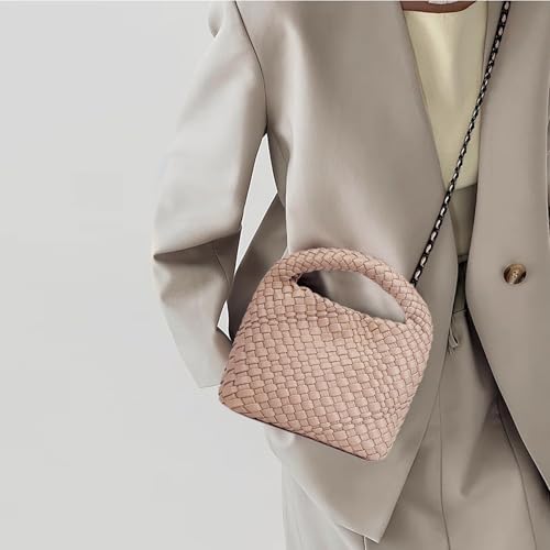 Image of JINMANXUE Fashion Mini Handbag For Women, Woven Tote Bucket Composite Bag Knitting Chain Bags, Crossbody Shoulder Purses