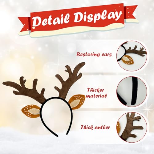 TUONYIS 2 Stück Rentier Haarreif Erwachsene Kinder, Stirnband Hirschgeweih, Geweih Haarreif Haarreifen Weihnachten Reh Haarreif für Cosplay Weihnachten Karneval Party (Braun)