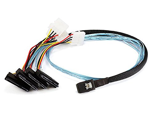Monoprice 1m 28AWG Internal Mini SAS 36-Pin SFF-8087 Male to SAS 29-Pin Female and 4-Pin Power Cable, Black (108190)