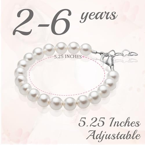 Image of Baby Crystals Toddler Bracelets for Girls I Personalized Baby Gifts I Custom Initial Letter I Sterling Silver Initial Charm I Pearl Bracelet I Kids Jewelry I Keepsake Birthday Gifts